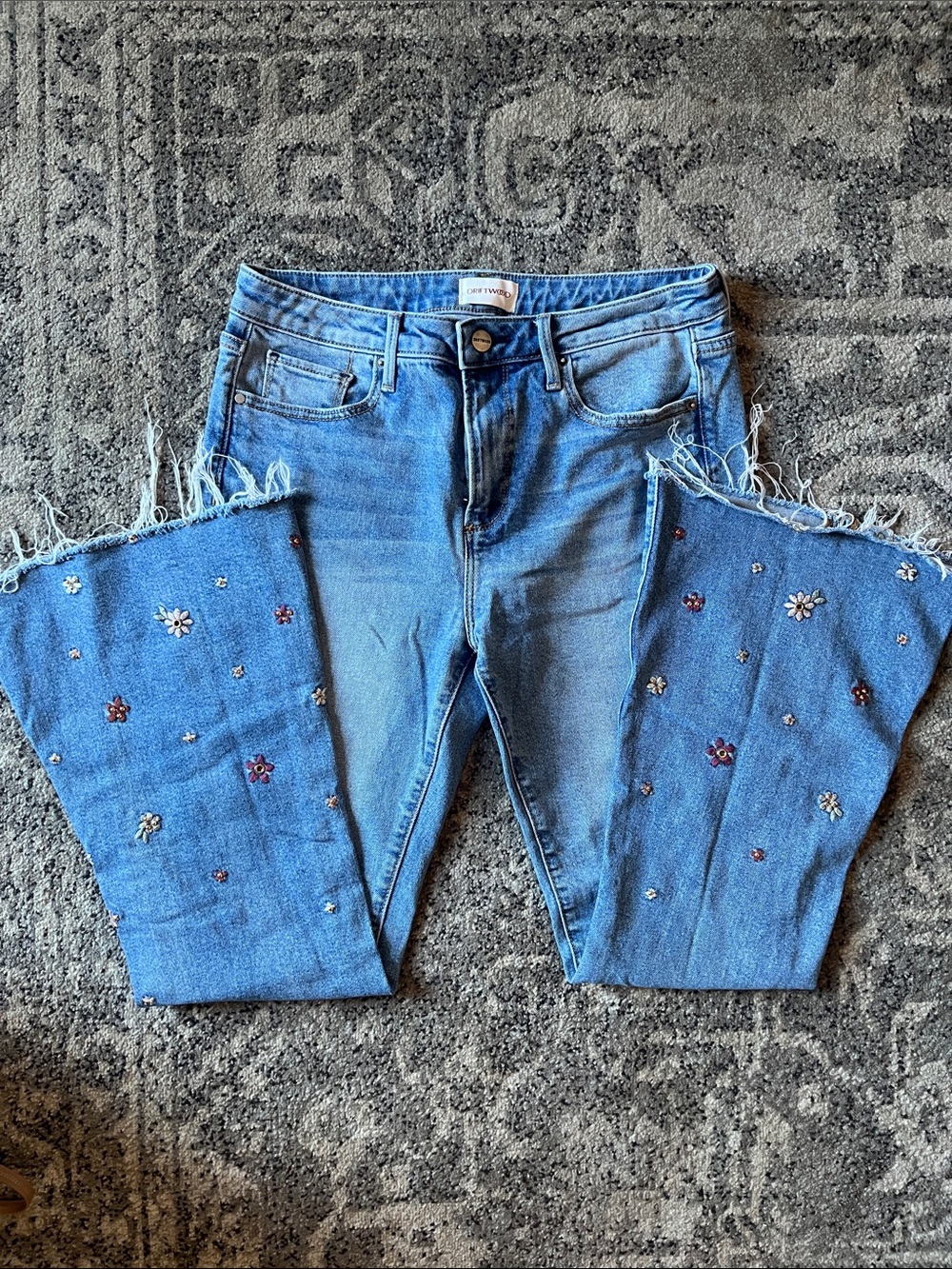 Driftwood Anthropologie Farrah Floral Embellished Bootcut Jeans